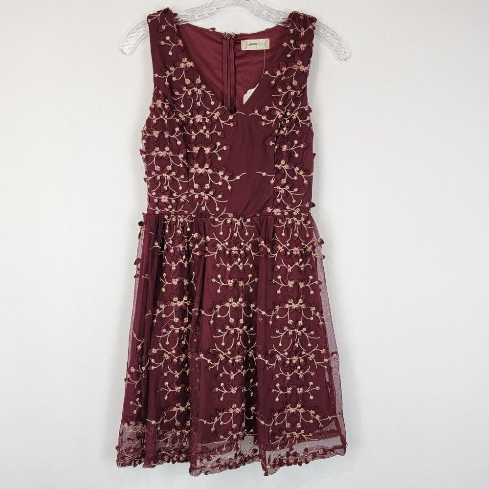 Altar'd State Mini Sheath Dress Womens Size Small Burgundy Gold Floral Cocktail